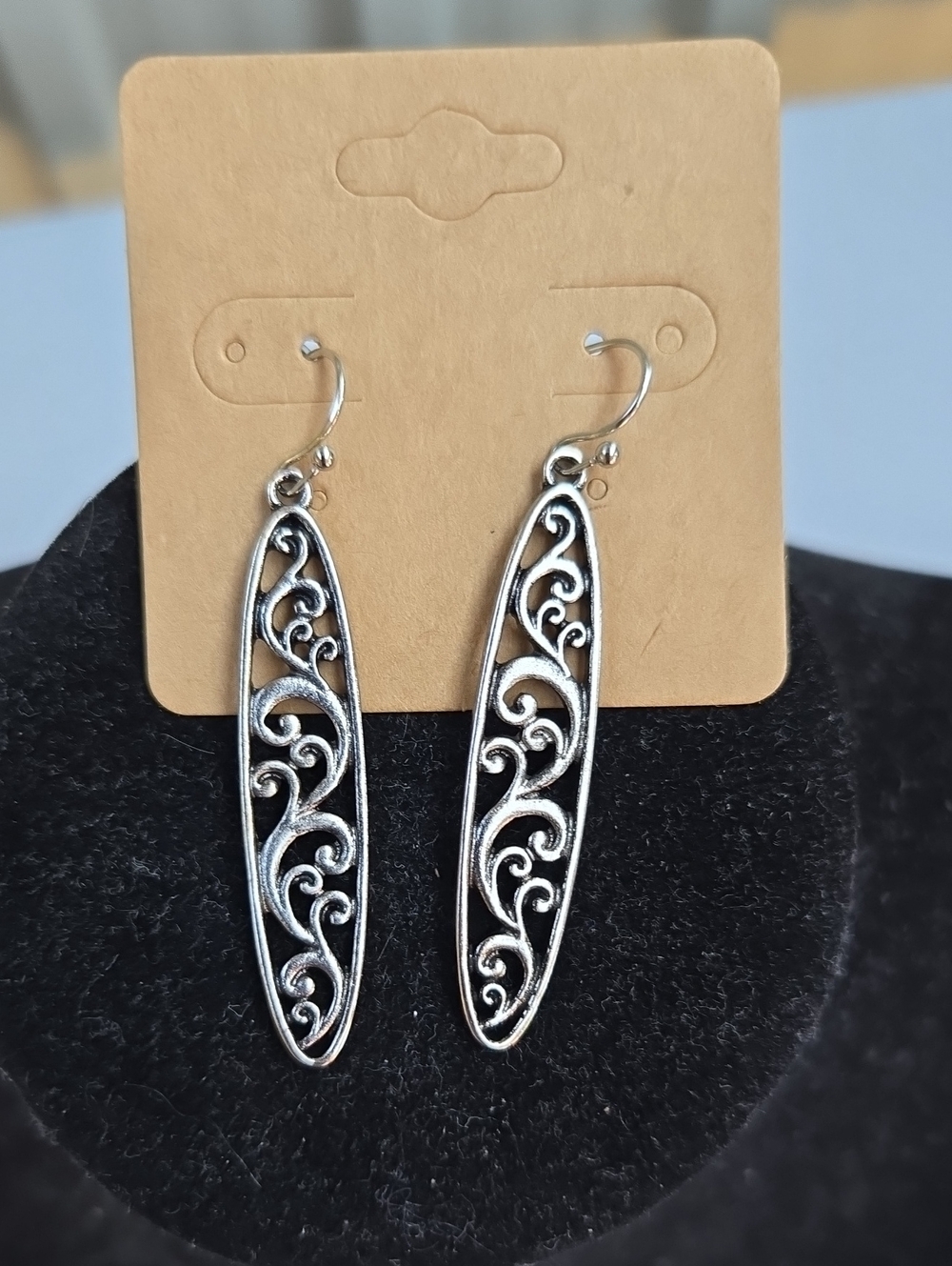 Silver Filigree Oval Drop Earrings - Women Jewelry